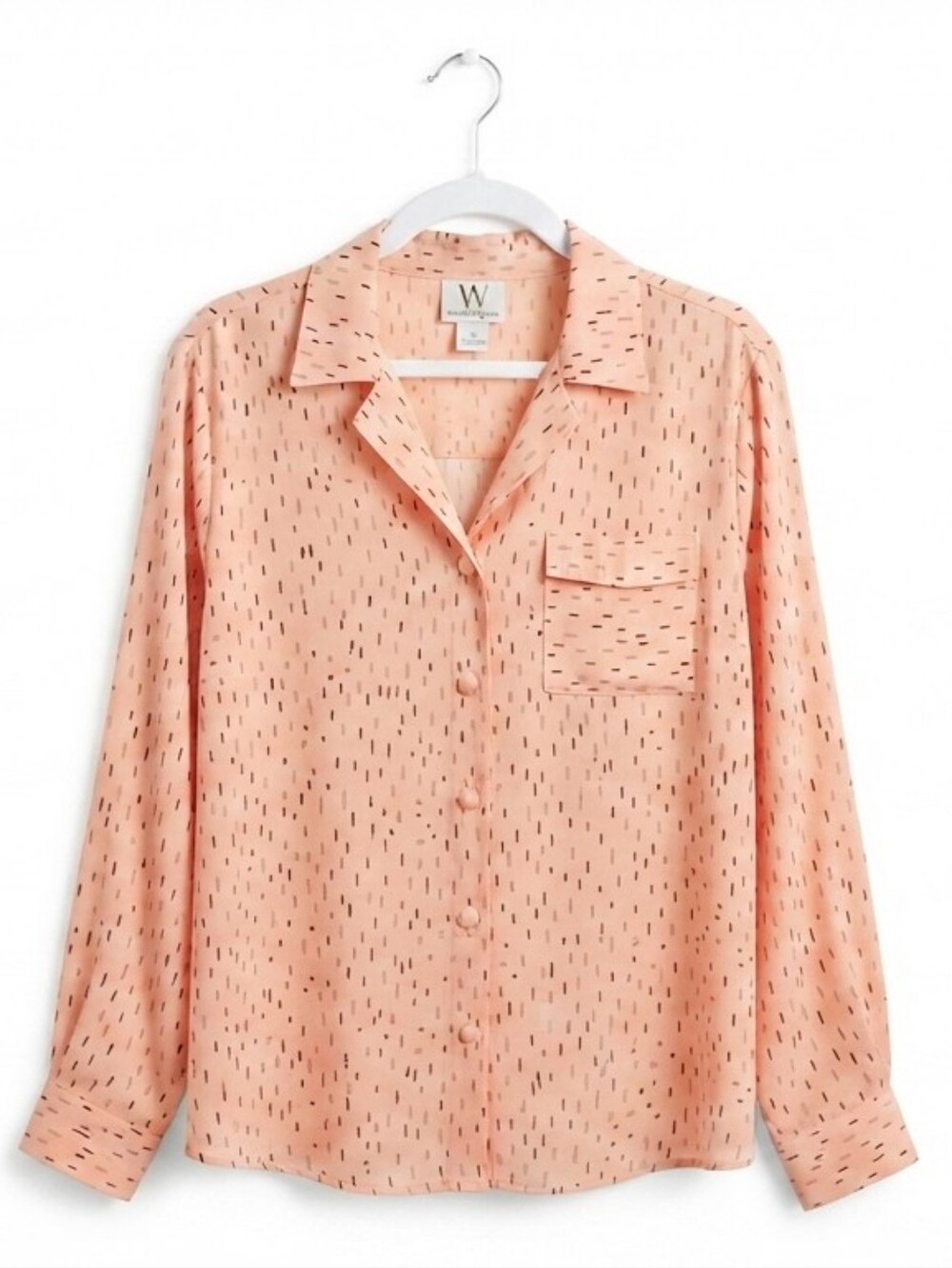 Worthington Women's Button Up Blouse Shirt XL Peach Dotted Abstract Print Collar